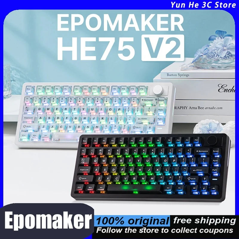 Epomaker He75v2 Wireless Keyboard 75-key layout triple-mode hot-swappable 8K polling rate mechanical suitable for esports