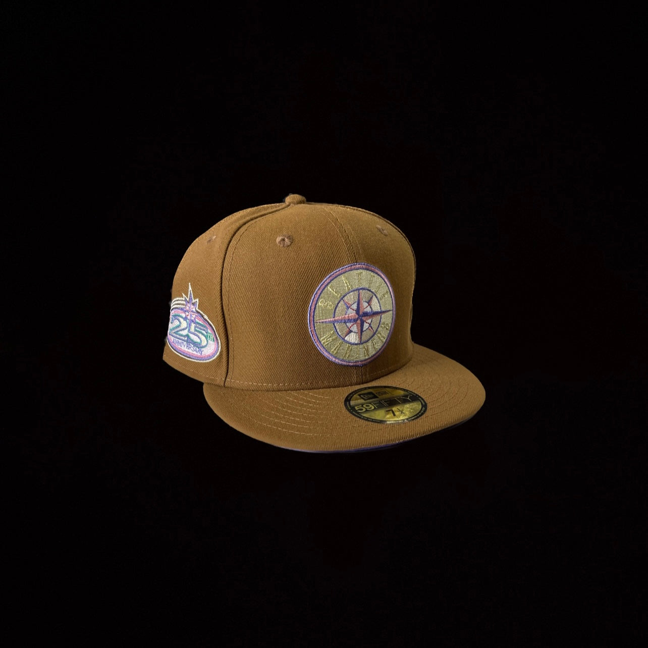 NEW ERA SEATTLE MARINERS FITTED HAT 25TH ANNIVERSARY PATCH BROWN W/ PURPLE UV