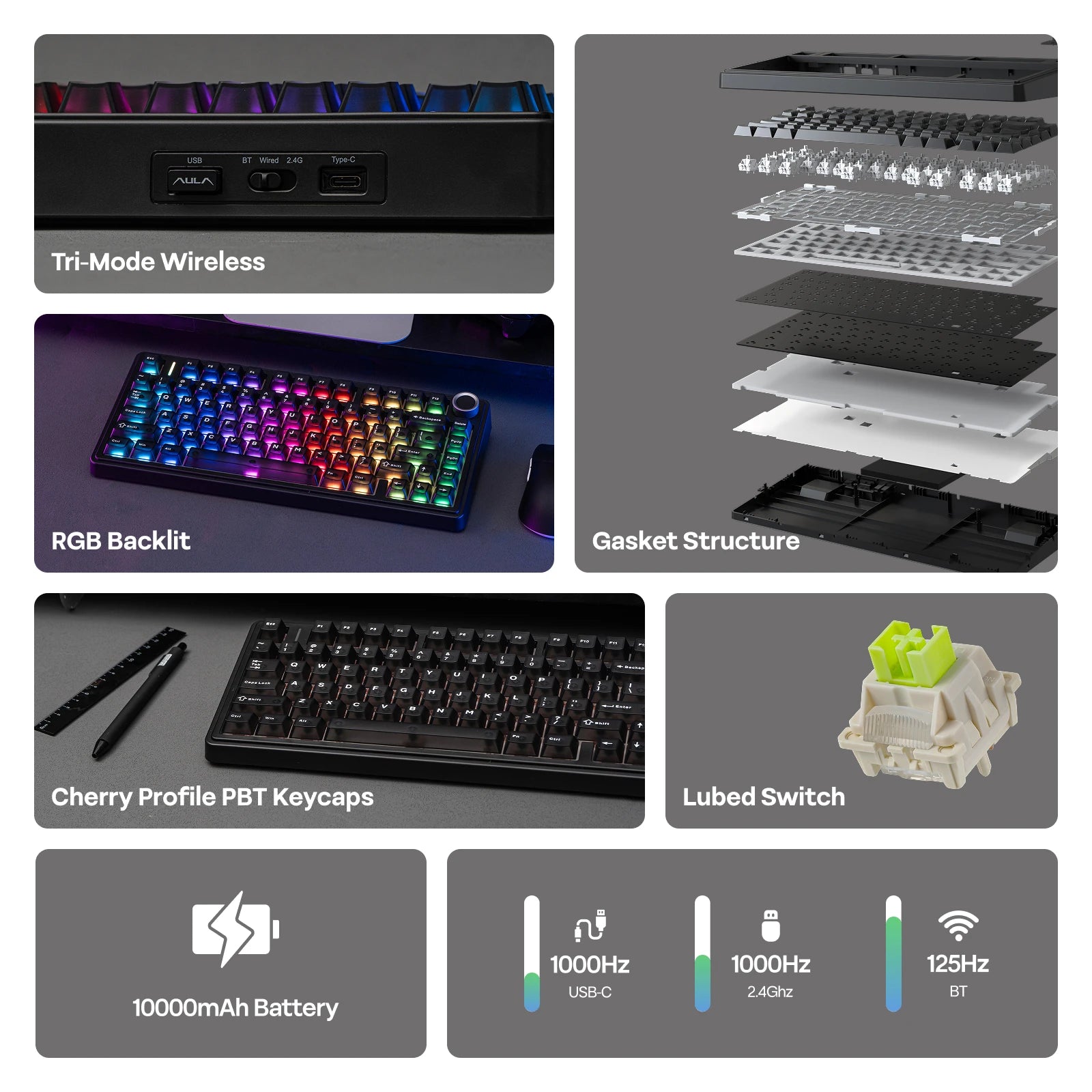 EPOMAKER x AULA F75 Ultra VIA Programmable 75% ANSI US QWERTY Layout Gasket Wired/Bluetooth/2.4Ghz Wireless Mechanical Keyboard