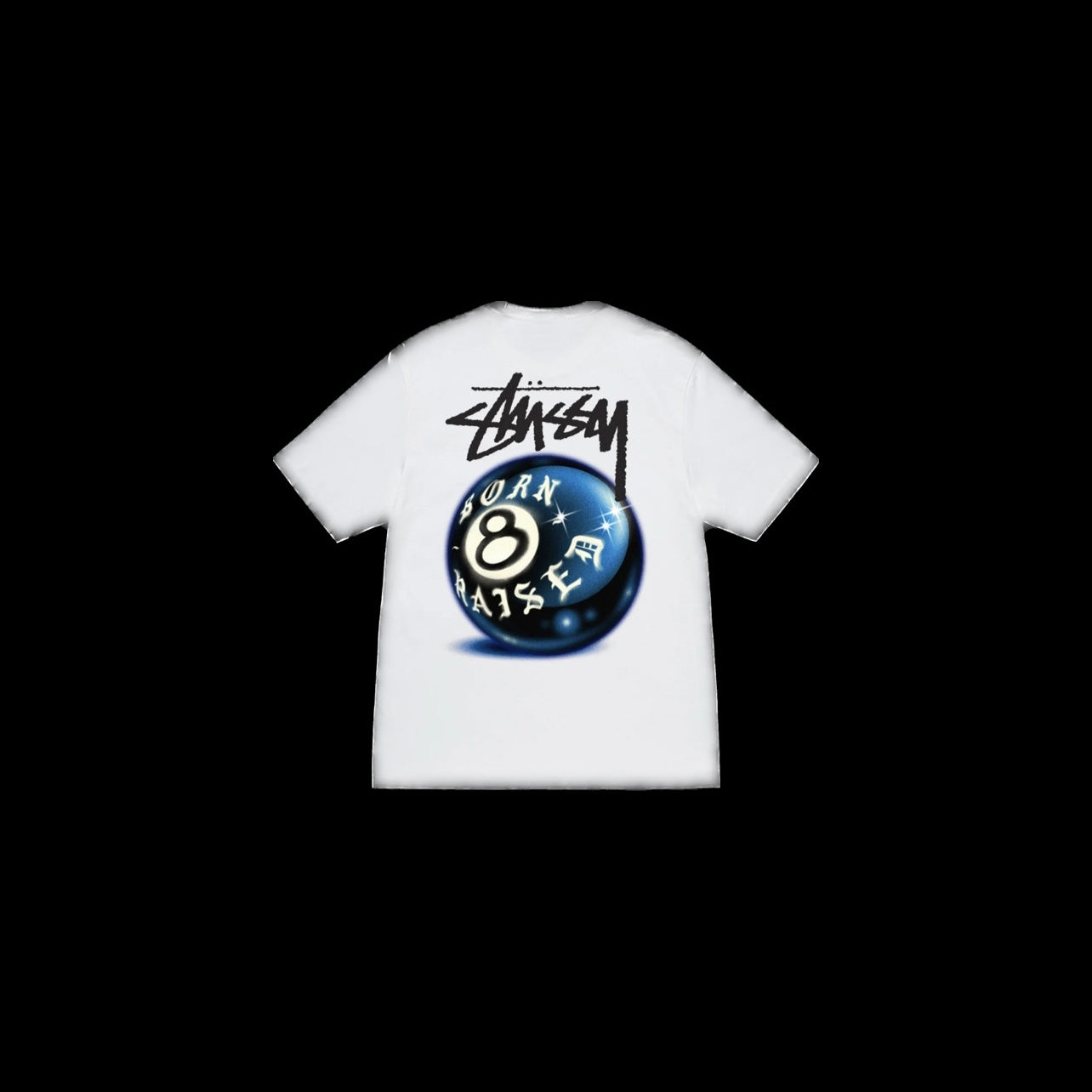 STUSSY BORN X RAISED 8 BALL TEE WHITE