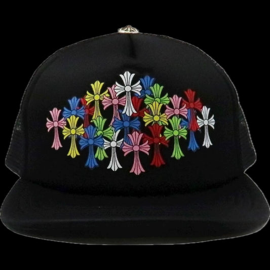 CHROME HEARTS MULTI COLORED CROSS TRUCKER HAT