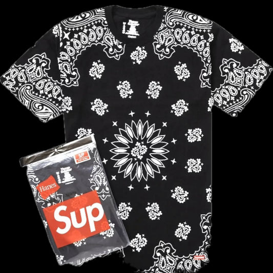 SUPREME HANES BANDANA TAGLESS TEES BLACK (2PK)