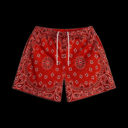 BRAVEST STUDIOS SCREENPRINTED TWO TONE PAISLEY RED SHORTS