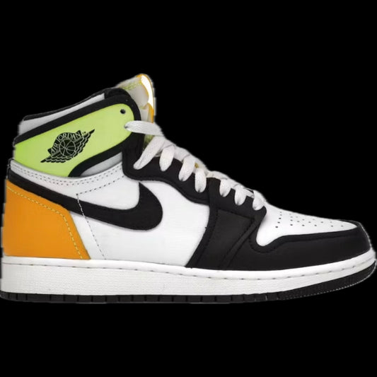 AIR JORDAN 1 HIGH BLACK WHITE VOLT UNIVERSITY GOLD (GS) (PRE-OWNED, NO BOX)