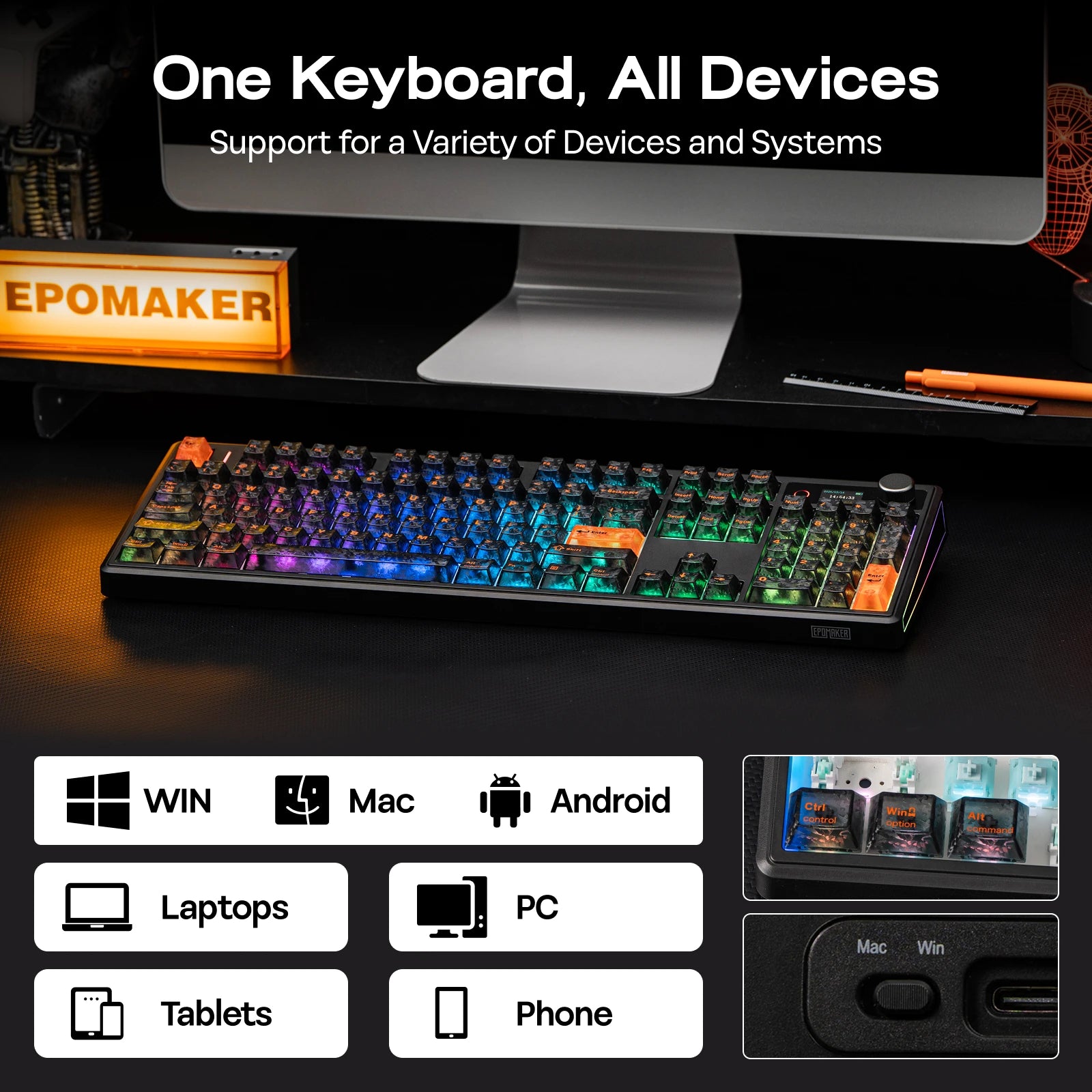 EPOMAKER TH108 V2 PRO Wired/Bluetooth/2.4Ghz Wireless Mechanical Keyboard